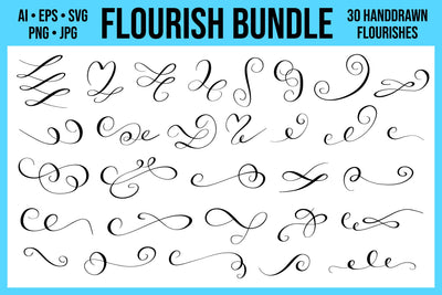 Flourish SVG Bundle | 30 Decorative Swirls and Flourishes SVG Hippo Creations 