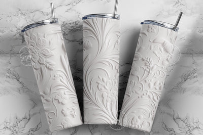 Flower 3D Mural Tumbler, White Floral Tumbler, 20 oz Skinny Tumbler Sublimation, Spring Tumbler, Wedding Tumbler Design, Digital Download Sublimation Syre Digital Creations 