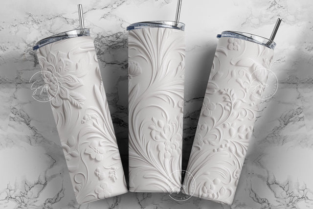 Flower 3D Mural Tumbler, White Floral Tumbler, 20 oz Skinny Tumbler Sublimation, Spring Tumbler, Wedding Tumbler Design, Digital Download Sublimation Syre Digital Creations 