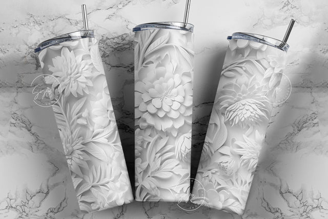 Flower 3D Mural Tumbler, White Floral Tumbler, 20 oz Skinny Tumbler Sublimation, Spring Tumbler, Wedding Tumbler Design, Digital Download Sublimation Syre Digital Creations 