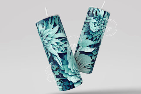 Flower 3D Tumbler, Blue Floral Tumbler, Paper Quilling Tumbler, 20 oz Skinny Tumbler Sublimation, Wedding Tumbler Design, Digital Download Sublimation Syre Digital Creations 