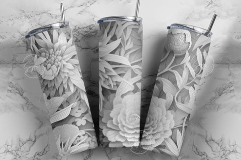 Flower 3D Tumbler, White Floral Tumbler, Paper Quilling Tumbler, 20 oz Skinny Tumbler Sublimation, Wedding Tumbler Design, Digital Download Sublimation Syre Digital Creations 
