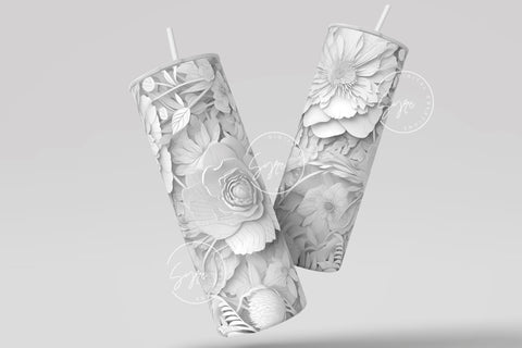 Flower 3D Tumbler, White Floral Tumbler, Paper Quilling Tumbler, 20 oz Skinny Tumbler Sublimation, Wedding Tumbler Design, Digital Download Sublimation Syre Digital Creations 
