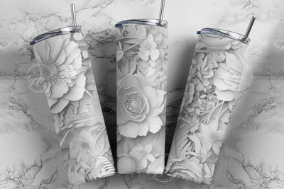Flower 3D Tumbler, White Floral Tumbler, Paper Quilling Tumbler, 20 oz Skinny Tumbler Sublimation, Wedding Tumbler Design, Digital Download Sublimation Syre Digital Creations 