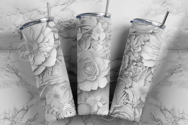 Flower 3D Tumbler, White Floral Tumbler, Paper Quilling Tumbler, 20 oz Skinny Tumbler Sublimation, Wedding Tumbler Design, Digital Download Sublimation Syre Digital Creations 