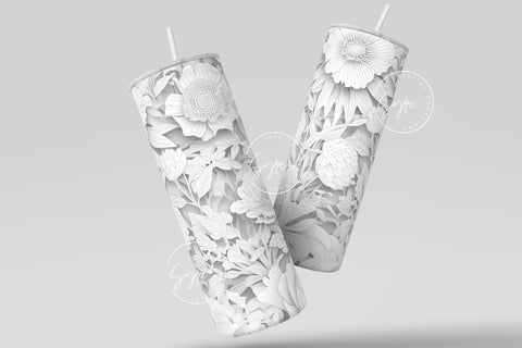 Flower 3D Tumbler, White Floral Tumbler, Paper Quilling Tumbler, 20 oz Skinny Tumbler Sublimation, Wedding Tumbler Design, Digital Download Sublimation Syre Digital Creations 