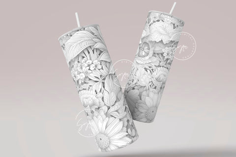Flower 3D Tumbler, White Floral Tumbler, Paper Quilling Tumbler, 20 oz Skinny Tumbler Sublimation, Wedding Tumbler Design, Digital Download Sublimation Syre Digital Creations 