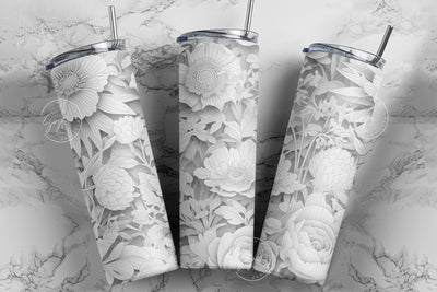 Flower 3D Tumbler, White Floral Tumbler, Paper Quilling Tumbler, 20 oz Skinny Tumbler Sublimation, Wedding Tumbler Design, Digital Download Sublimation Syre Digital Creations 