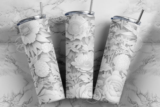 Flower 3D Tumbler, White Floral Tumbler, Paper Quilling Tumbler, 20 oz Skinny Tumbler Sublimation, Wedding Tumbler Design, Digital Download Sublimation Syre Digital Creations 