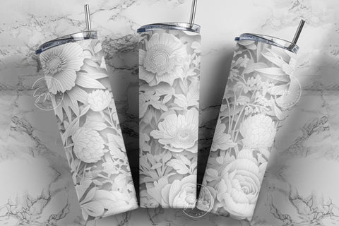 Flower 3D Tumbler, White Floral Tumbler, Paper Quilling Tumbler, 20 oz Skinny Tumbler Sublimation, Wedding Tumbler Design, Digital Download Sublimation Syre Digital Creations 