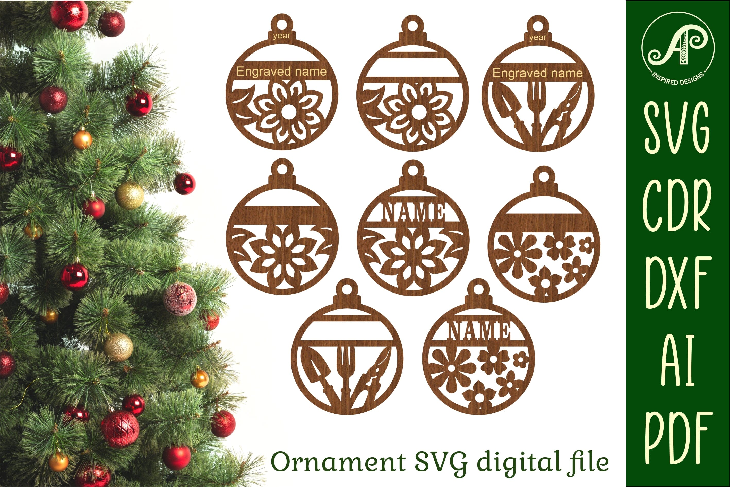 Flower and gardening Christmas Ornaments, 4 cute designs SVG - So Fontsy