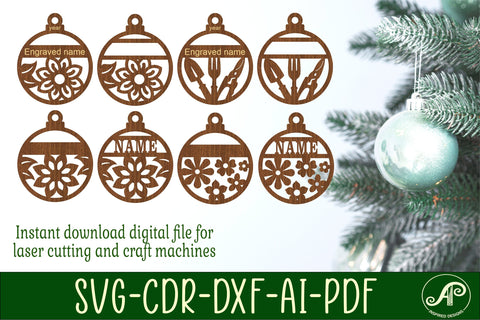 Flower and gardening Christmas Ornaments, 4 cute designs SVG SVG APInspireddesigns 