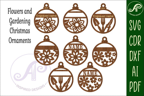 Flower and gardening Christmas Ornaments, 4 cute designs SVG SVG APInspireddesigns 