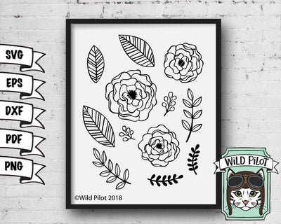 Flower And Laurel Leaves Bundle SVG Cut File SVG Wild Pilot 