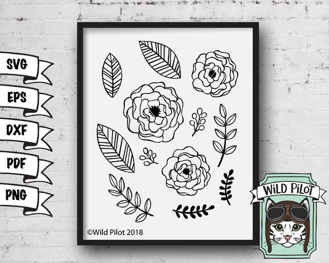 Flower And Laurel Leaves Bundle SVG Cut File SVG Wild Pilot 