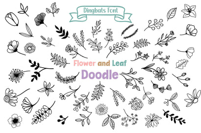 Flower and Leaf Doodle Dingbats Font Font Fox7 By Rattana 