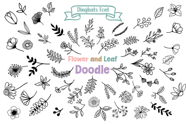 Flower and Leaf Doodle Dingbats Font Font Fox7 By Rattana 