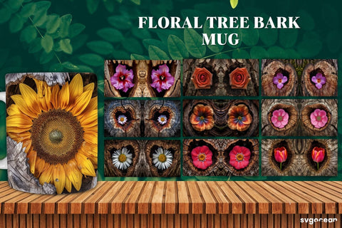 Flower Bark Mug Wraps Bundle | 11 oz | Sublimation Sublimation SvgOcean 