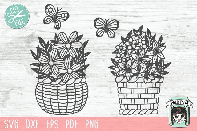 Flower Basket SVG Cut File SVG Wild Pilot 