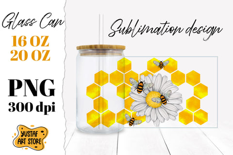 Flower & Bee Glass Can Sublimation Bundle. 8 PNG design Sublimation Yustaf Art Store 