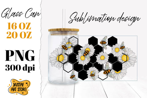 Flower & Bee Glass Can Sublimation Bundle. 8 PNG design Sublimation Yustaf Art Store 