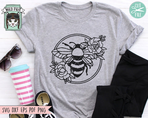 Flower Bee SVG, Floral Bee SVG, Save the Bees SVG, Bee Kind svg, Bee Happy svg, Bee Kind Floral Cut File, Floral Bee svg Cut File, Honey Bee svg SVG Wild Pilot 