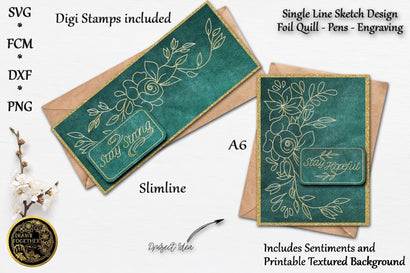 Flower Border Cards - Single line | Foil Quill | Digi Stamps Sketch DESIGN DrawnTogether with love 