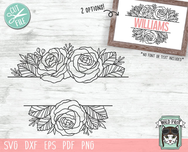Flower Border SVG, Flower Monogram Frame SVG, Rose Border SVG, Split Monogram Frame SVG, Floral Monogram Frame SVG, Floral Border SVG File, Wedding Monogram Frame Cut File SVG Wild Pilot 