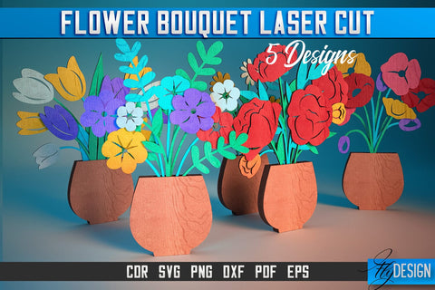 Flower Bouquet Laser Cut SVG | Flower Bouquet SVG Design | CNC Files SVG Fly Design 