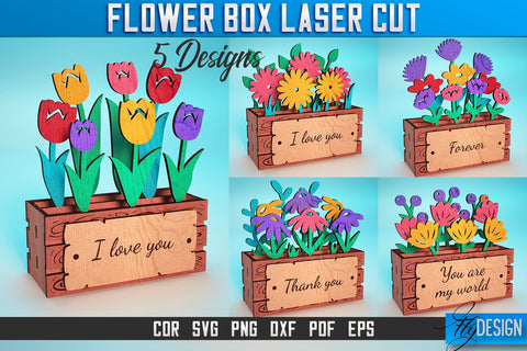Flower Box Laser Cut SVG | Flower Box SVG Design | CNC Files SVG Fly Design 