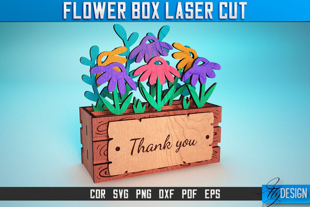 Flower Box Laser Cut SVG | Flower Box SVG Design | CNC Files SVG Fly Design 