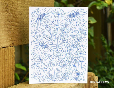 Flower card, single line designs SVG Digital Gems 