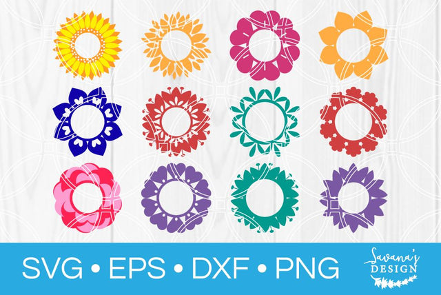 Flower Circle Monogram Bundle SVG SavanasDesign 