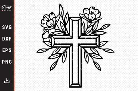 Flower Cross SVG, Floral Easter Cross SVG, Religious SVG, DXF, Cricut, Silhouette SVG ClipartMuchLove 