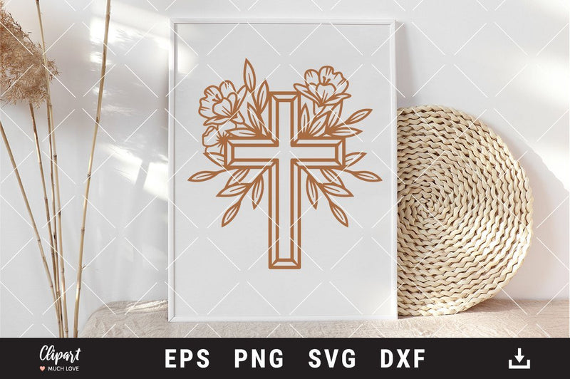 Flower Cross SVG, Floral Easter Cross SVG, Religious SVG, DXF, Cricut ...