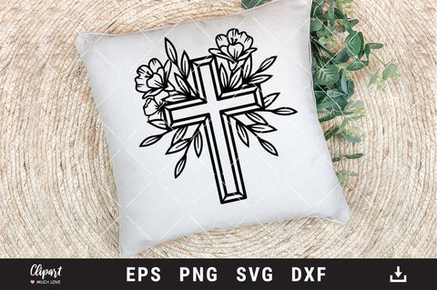Flower Cross SVG, Floral Easter Cross SVG, Religious SVG, DXF, Cricut, Silhouette SVG ClipartMuchLove 
