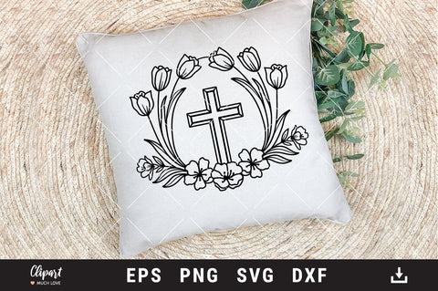 Flower Cross SVG, Floral wreath svg, Easter svg, Religious SVG, DXF, Cricut, Silhouette SVG ClipartMuchLove 