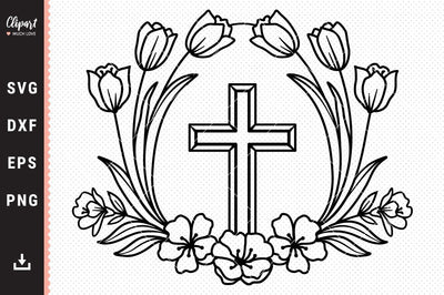 Flower Cross SVG, Floral wreath svg, Easter svg, Religious SVG, DXF, Cricut, Silhouette SVG ClipartMuchLove 