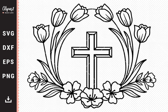 Flower Cross SVG, Floral wreath svg, Easter svg, Religious SVG, DXF, Cricut, Silhouette SVG ClipartMuchLove 