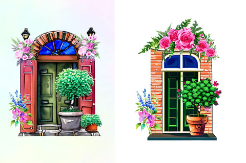 Flower Doors Watercolor Clipart Bundle Sublimation Regulrcrative 