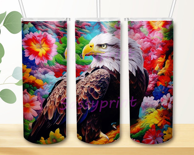 Flower Eagle Stained Glass 20oz Skinny Tumbler, Colorful Eagle Flowers Tumbler, Eagle Tumbler Wrap, Neon Vibrant Floral Eagle Tumbler, Eagle Flowers Tumbler Sublimation sassyprint 