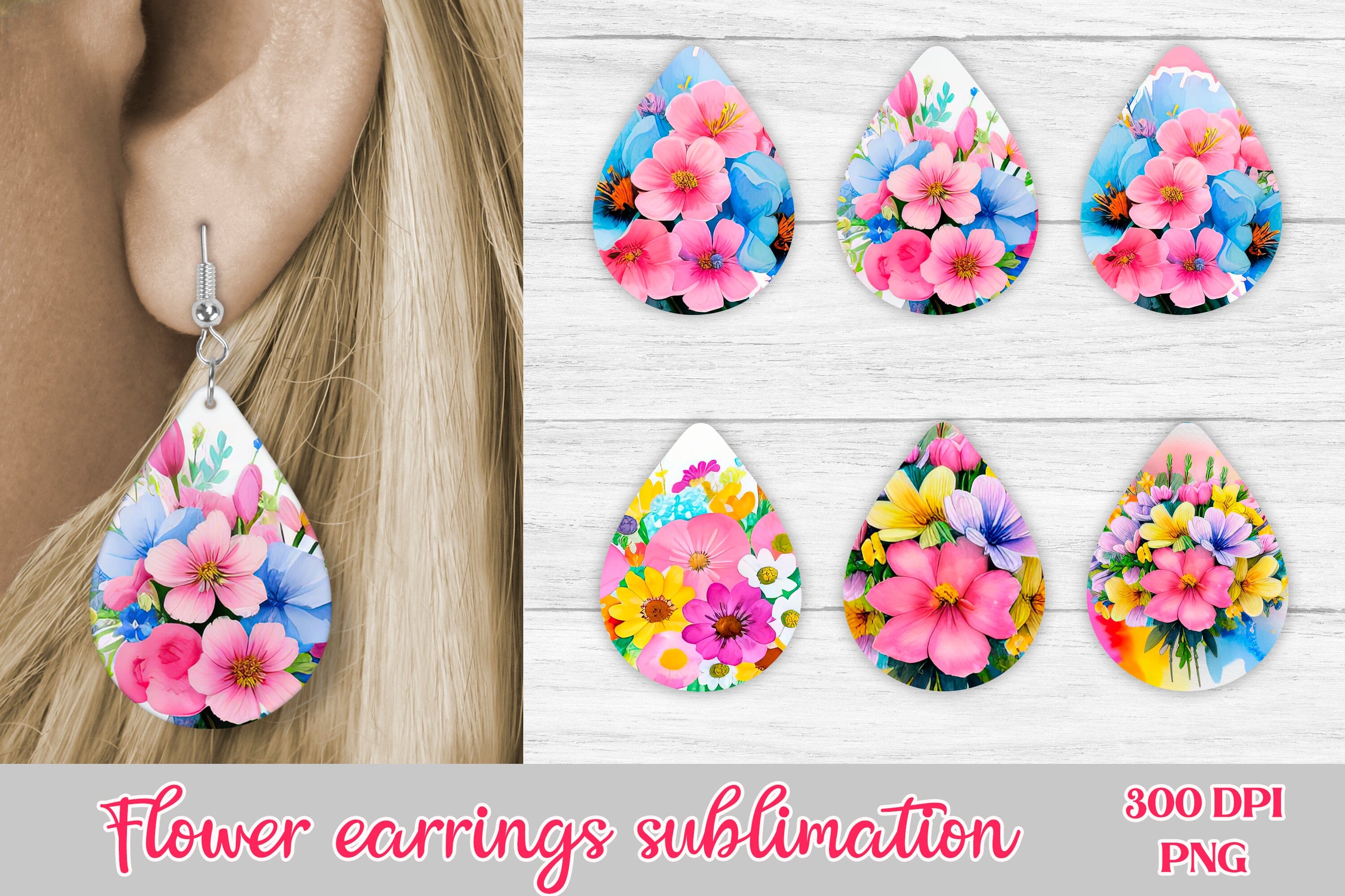 Teardrop Earring Sublimation Bundle Sunflower Earrings Png | FruttiTumbler