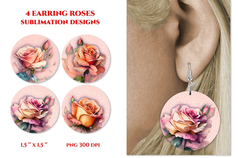 Flower earrings designs. Roses sublimation earring bundle Sublimation Angelina Semenova 