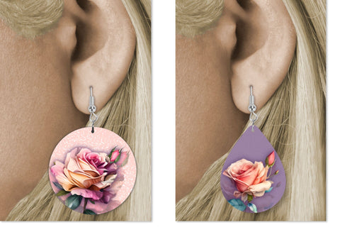 Flower earrings designs. Roses sublimation earring bundle Sublimation Angelina Semenova 