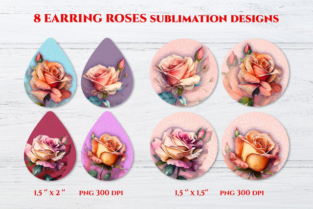 Flower earrings designs. Roses sublimation earring bundle Sublimation Angelina Semenova 