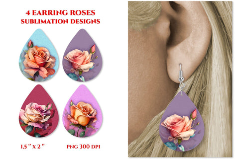 Flower earrings designs. Roses sublimation earring bundle Sublimation Angelina Semenova 