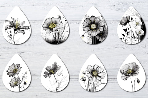 Flower earrings designs. Sublimation earring bundle Line art Sublimation Angelina Semenova 