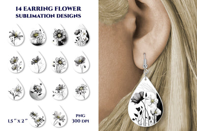 Flower earrings designs. Sublimation earring bundle Line art Sublimation Angelina Semenova 