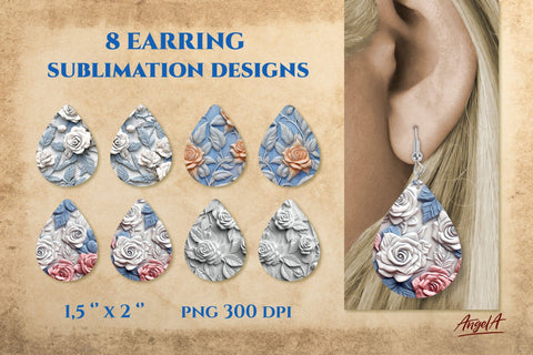 Flower earrings sublimation designs bundle. Sculpture roses Sublimation Angelina Semenova 