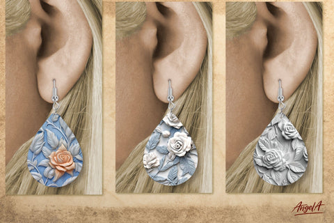 Flower earrings sublimation designs bundle. Sculpture roses Sublimation Angelina Semenova 